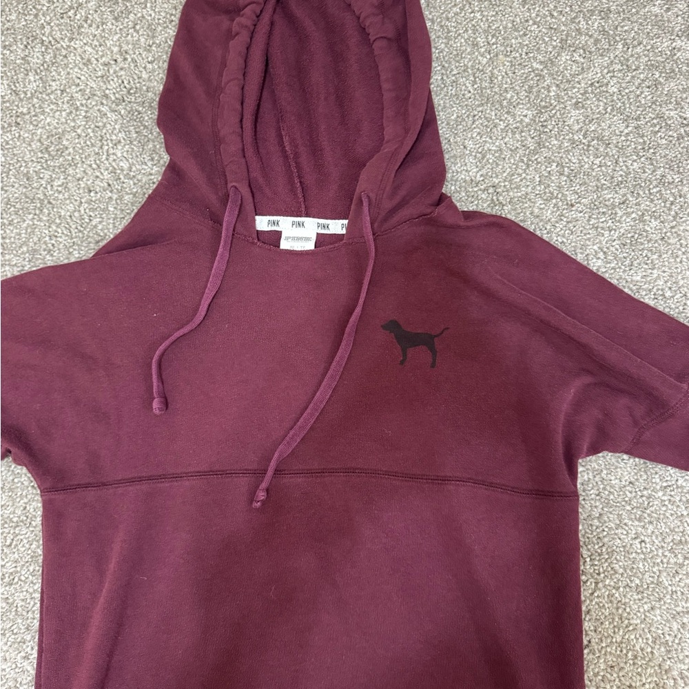 PINK Victoria's Secret Maroon Hoodie with Dog Logo